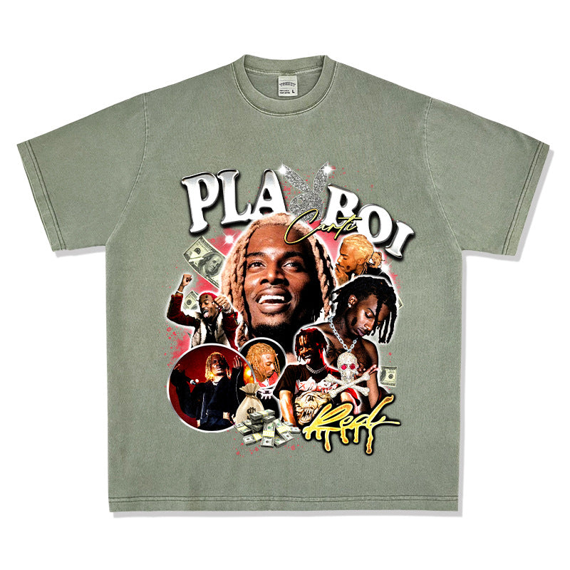 Cool t rapper Playbois Carti print hip hop rap short sleeve t-shirt vintage vintage top