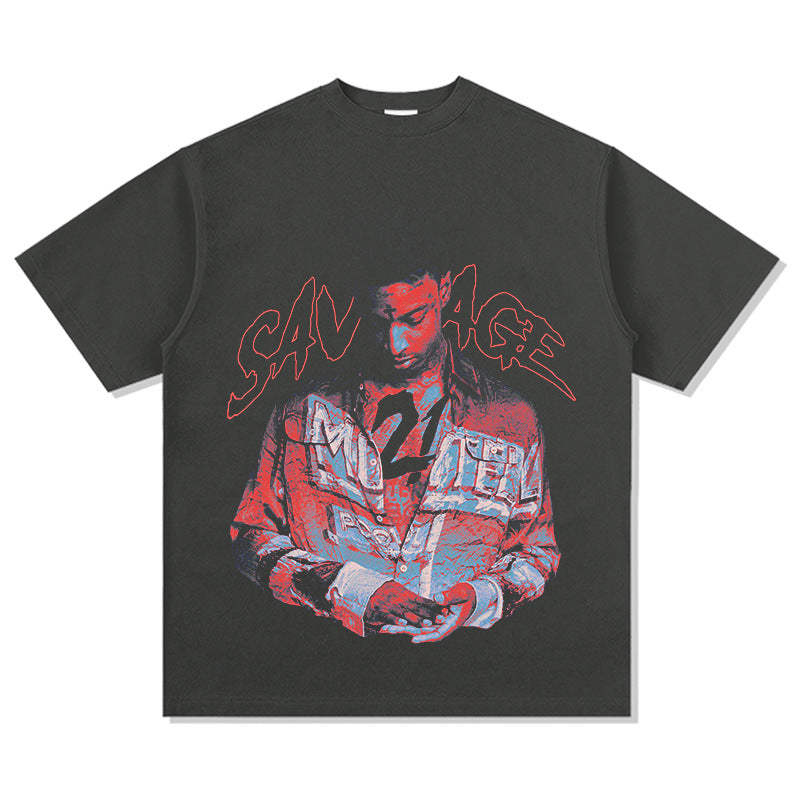 Outfit streetwear vintage hip hop 21 SAVAGE print short sleeve t-shirt