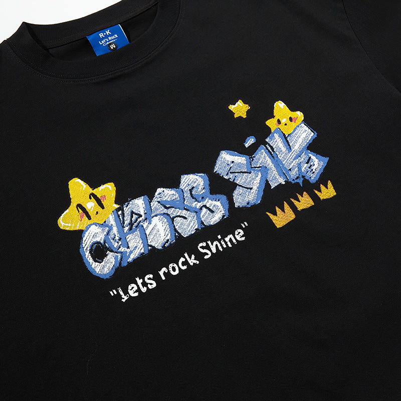Nyc T Shirt Vintage Graffiti Linked Star Print Short Sleeve T-Shirt Summer Oversize Top