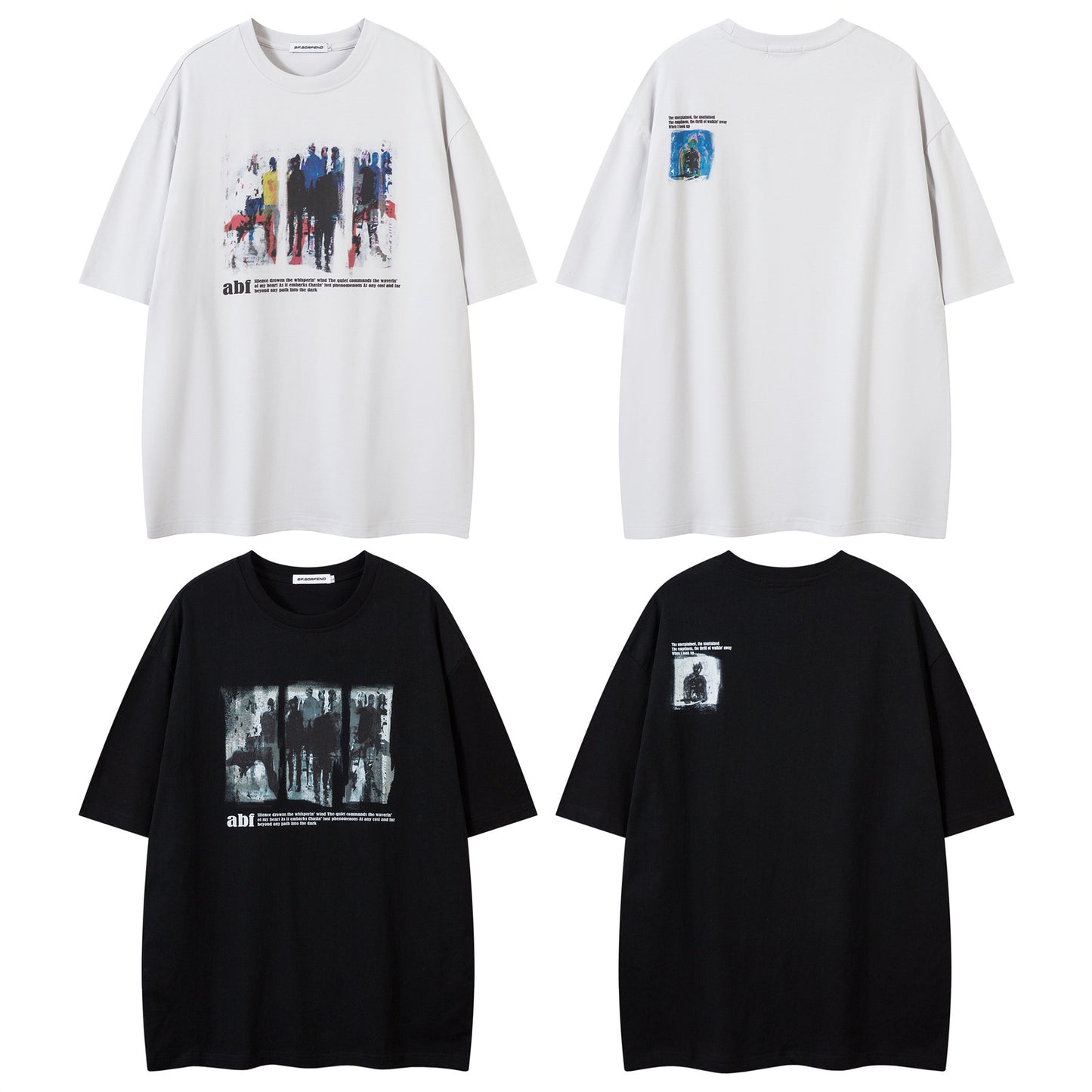Distorted vintage portrait print short-sleeved t-shirt summer loose casual top
