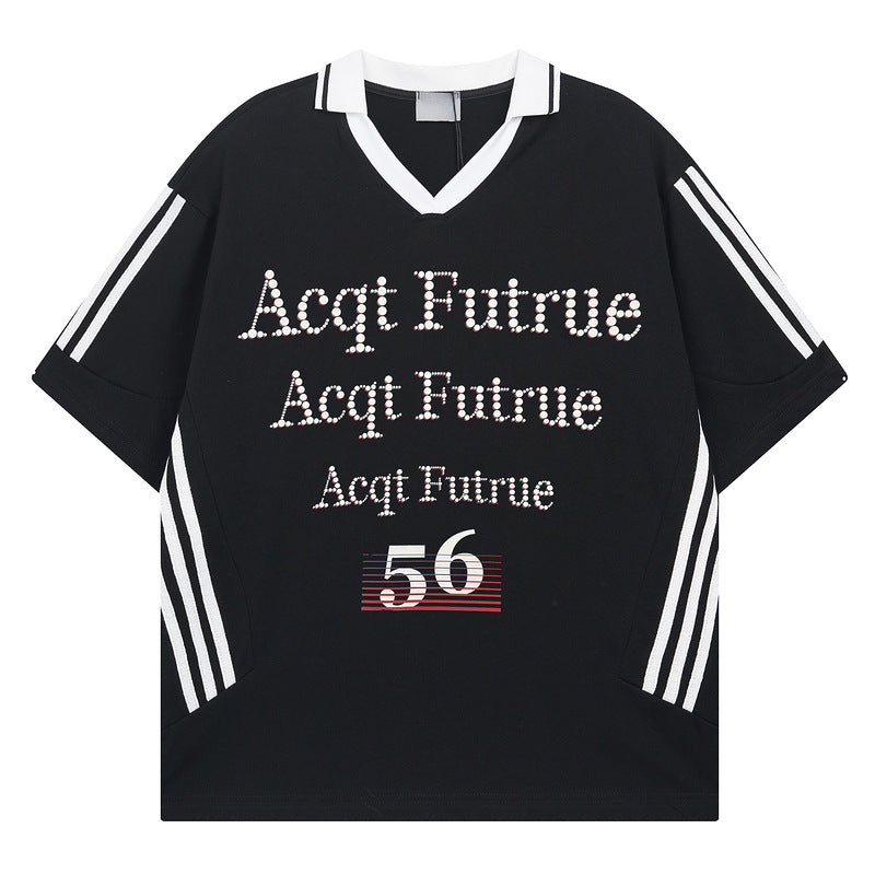 Racing oversized t shirt vintage jersey alphabet print short-sleeved t-shirt sports loose casual top