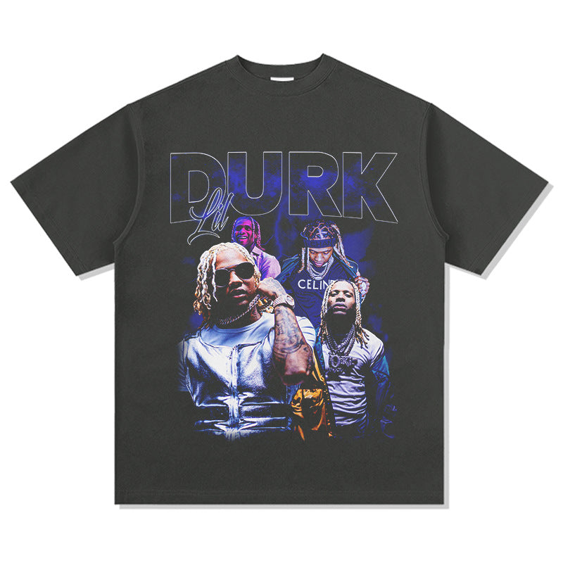 Marcas streetwear usa vintage hip hop lil durk print short sleeve t-shirt