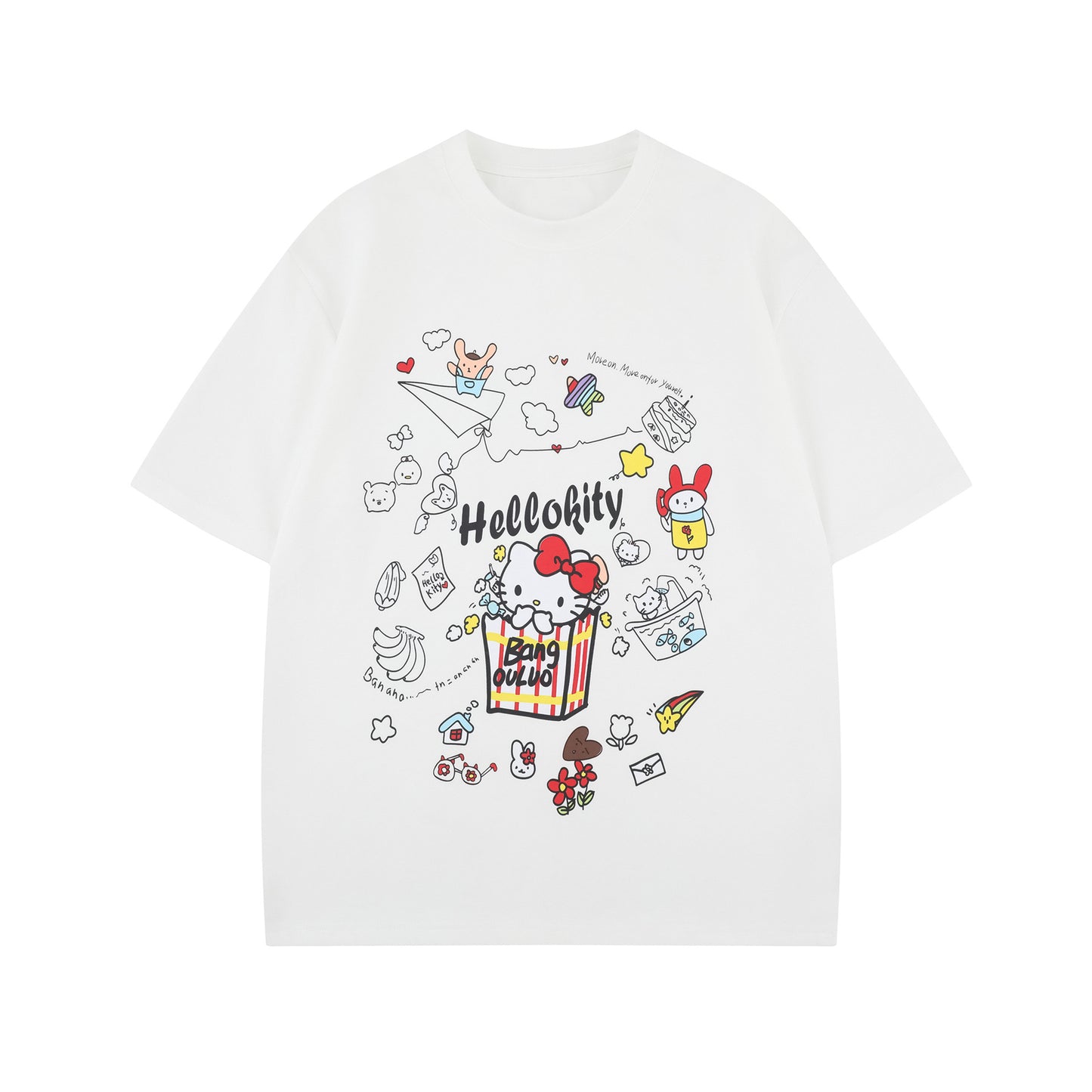 Unisex T-shirts Summer Cartoon TK Cat Men's Loose Short Sleeve T-Shirt