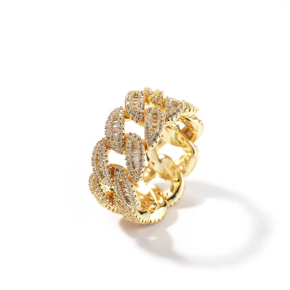 Rings Copper Square Diamond Hip Hop Moon Shaped Cuban Ring Spectrum