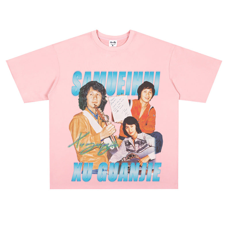 Film Star T Shirt a Pop Singer. Samuel Hui Commemorative Edition Printed Loose Heavy T-shirt