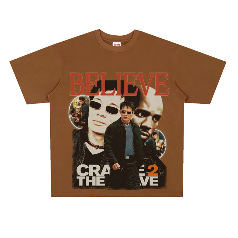Film Star T Shirt Hong Kong Film Cradle to the Grave Loose Retro Street Cotton T-shirt Men and Women