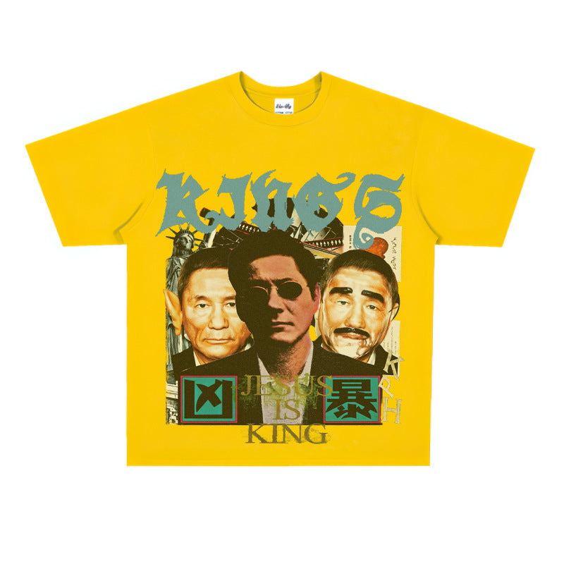 Film Star T Shirt Loose American Retro Street Cotton T-shirt for Men and Women