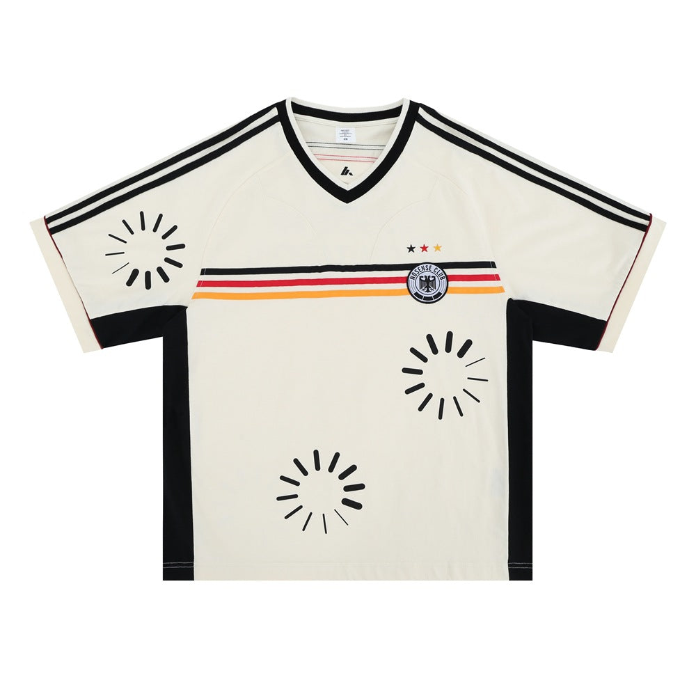 Vintage College Shirts Summer V-Neck Vintage Sports Short Sleeve T-Shirt