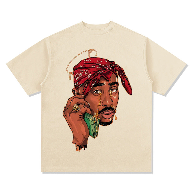 Streetwear masculino vintage hip hop tupac print short sleeve t-shirt