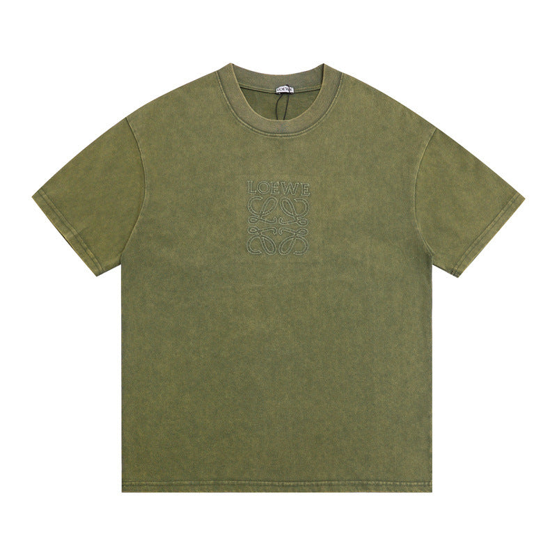 Hip Hop Shirts For Boys Letter Embroidery Wash Casual T-Shirt Short Sleeve