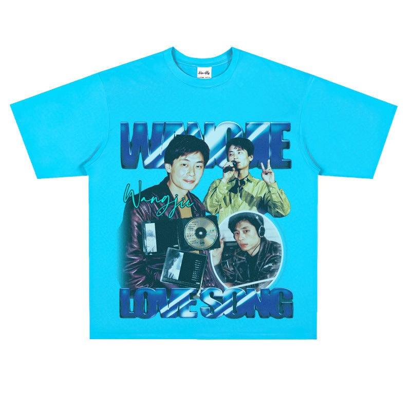 Film Star T Shirt Print Loose Heavy Weight Retro Street Cotton T-shirt