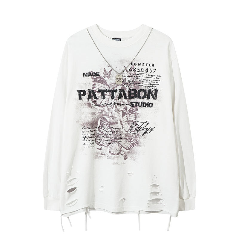 Marcas De Streetwear Vintage College Print Long Sleeve T-Shirt