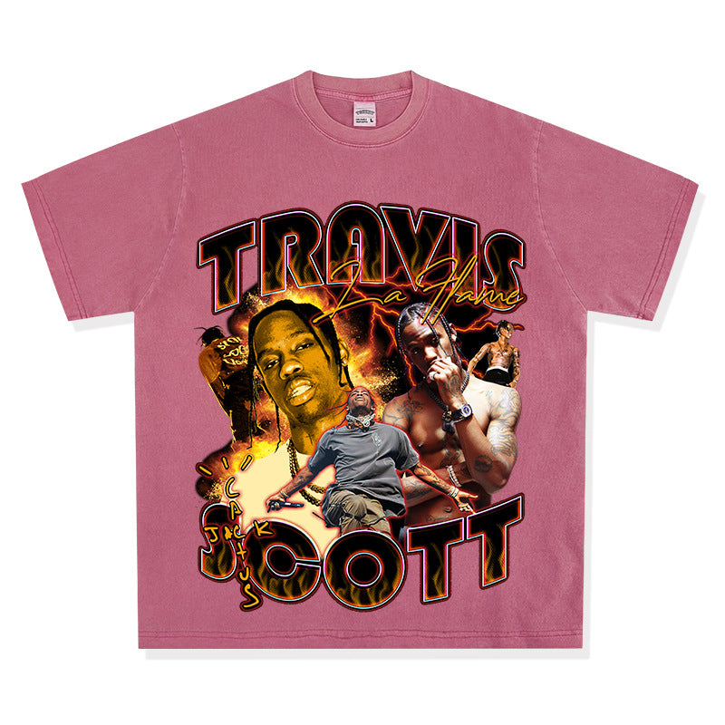 Outfit streetwear vintage hip hop travis scott print short sleeve t-shirt vintage