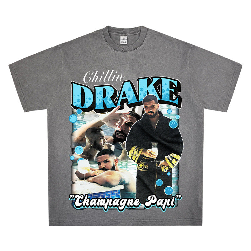 Cool t rapper vintage hip hop drake Drake print short sleeve t-shirt