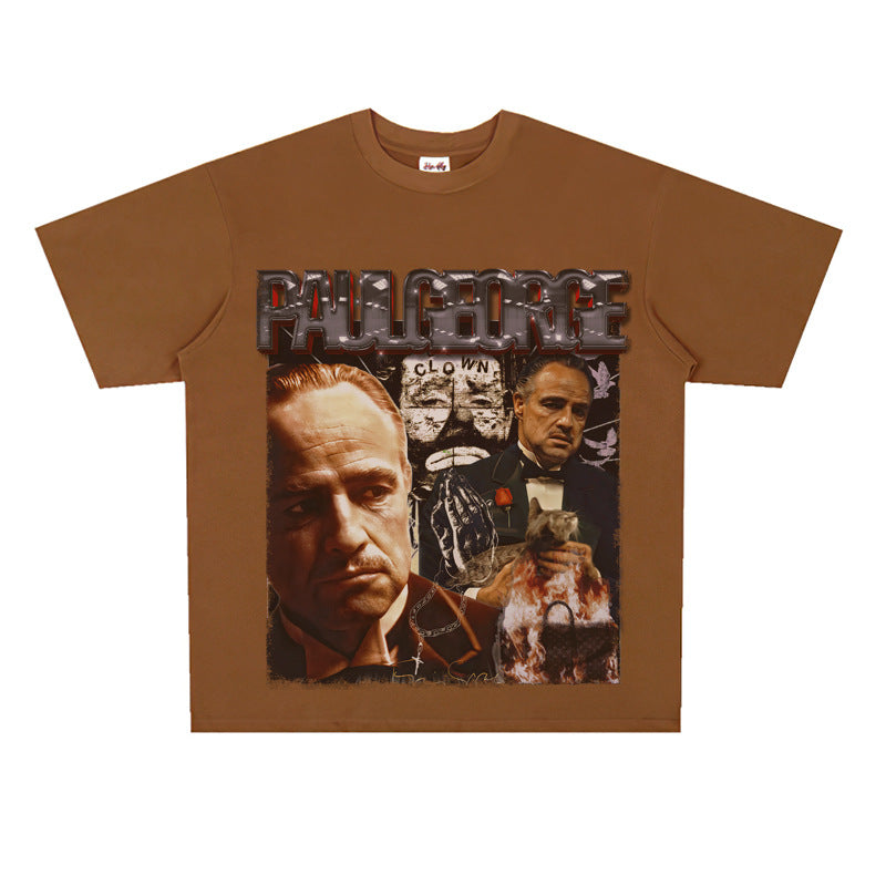 Film Star T Shirt Cotton Short Sleeve Loose round Neck Retro Design T-shirt for Men