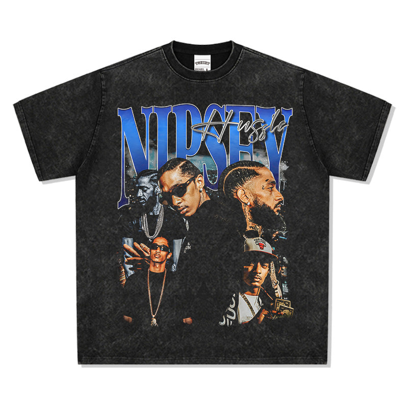 Streetwear masculino vintage hip hop Nipsey Hussle print short sleeve t-shirt