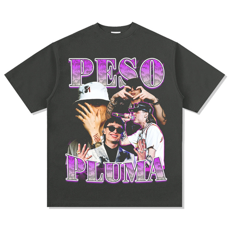 Marcas streetwear usa hip hop Peso Pluma print short sleeve t-shirt