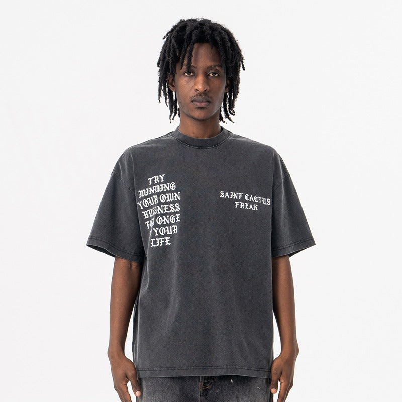 Vintage 90s Hip Hop Clothing Summer Letter Print Smiley Face Crew Neck Short Sleeve T-Shirt
