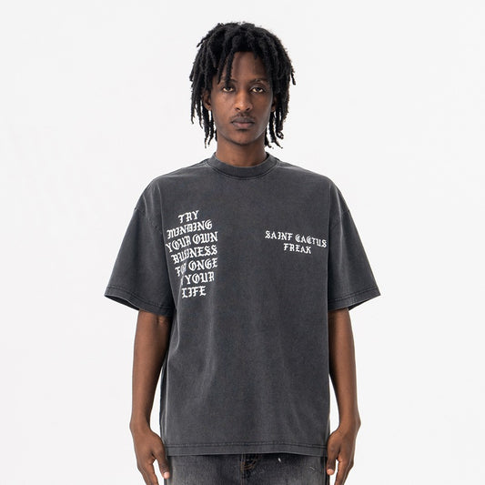 Vintage 90s Hip Hop Clothing Summer Letter Print Smiley Face Crew Neck Short Sleeve T-Shirt
