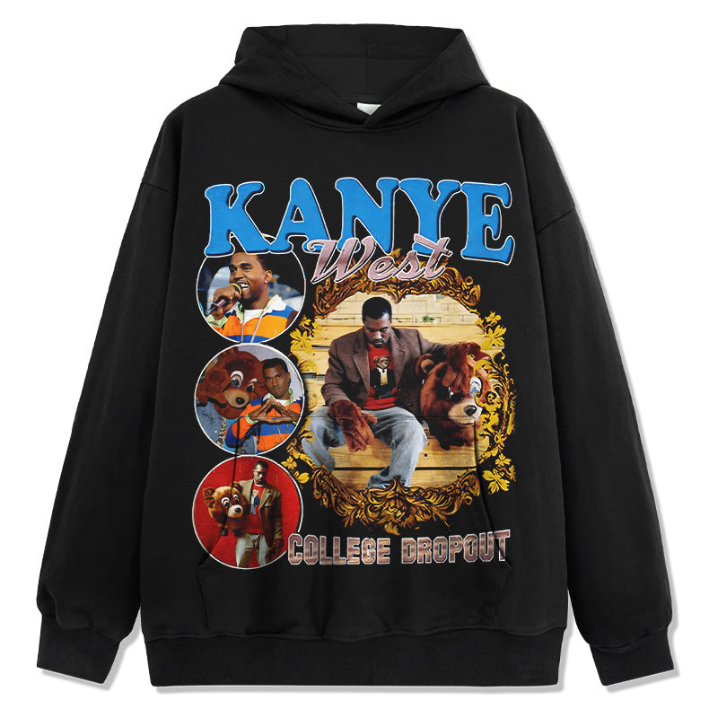 Marcas streetwear usa hip hop kanye print washed hooded sweater