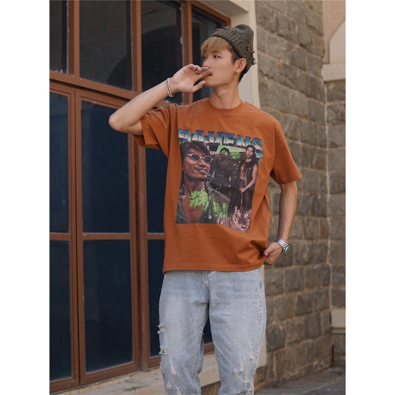 Film Star T Shirt Trendy Cotton Short Sleeve Loose round Neck Retro Heavy T-shirt