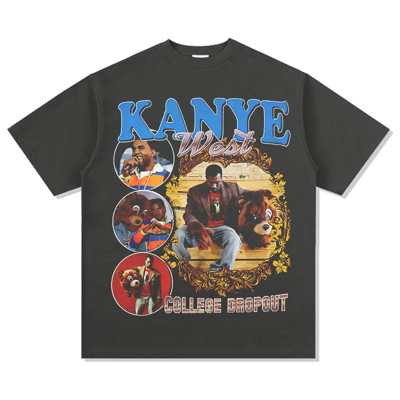 New york hip hop shop vintage hip hop kanye west print short sleeve t-shirt vintage