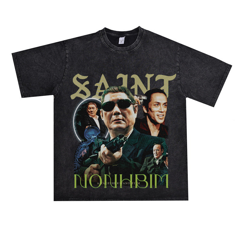 Film Star T Shirt Loose Heavy American Retro Street Personality T-shirt Men
