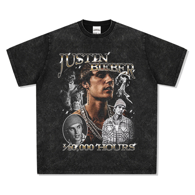 New york hip hop shop hip hop, bieber print vintage short sleeve t shirt