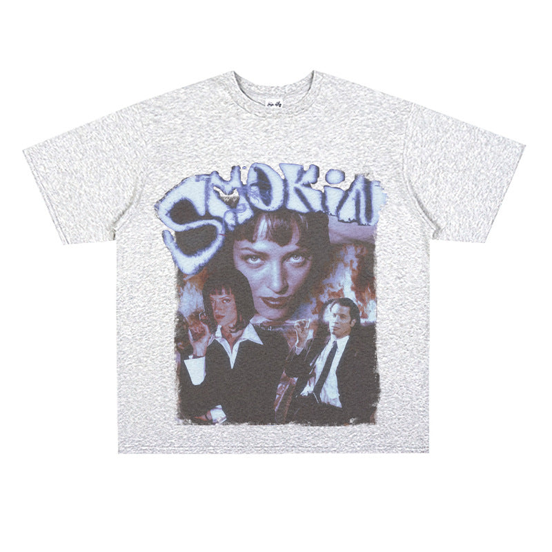 Film Star T Shirt Cotton Short Sleeve Loose round Neck Retro Design T-shirt