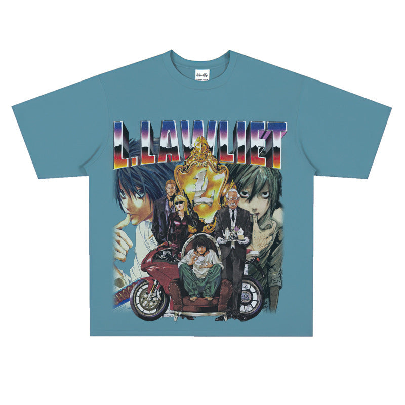 Film Star T Shirt Anime Retro Washed Distressed Flower Short Sleeve Loose T-shirt Men and Women