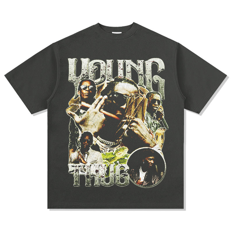 Cool t rapper vintage hip hop Young Thug print short sleeve t-shirt