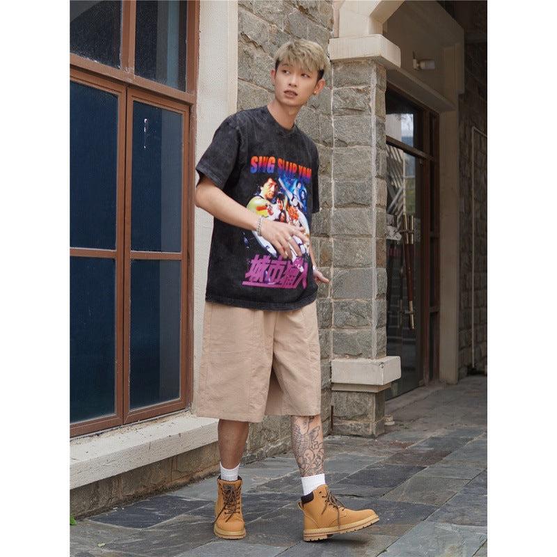 Film Star T Shirt Movie Jackie Chan City Hunter Cotton Short Sleeve Loose round Neck T-shirt for Men