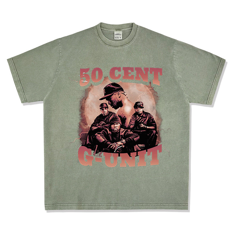 Streetwear masculino HIPHOP 50CENT print short sleeve t-shirt vintage summer hip hop top