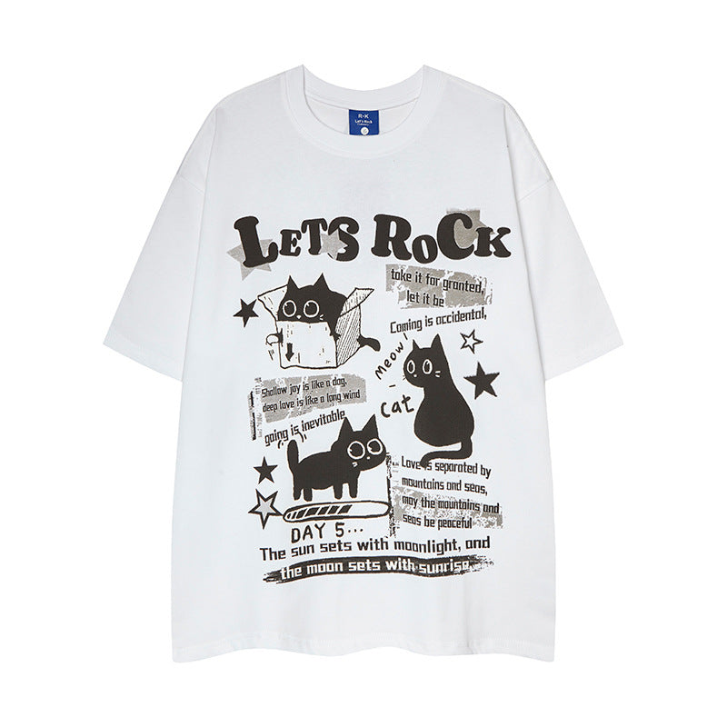 Nyc 1990 Shirt Retro Cat Print Summer Short Sleeve T-Shirt