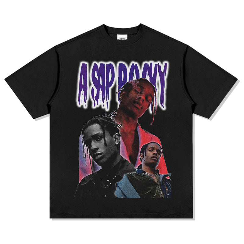 Streetwear masculino ASAP A $AP ROCKY hip hop t-shirt short sleeve