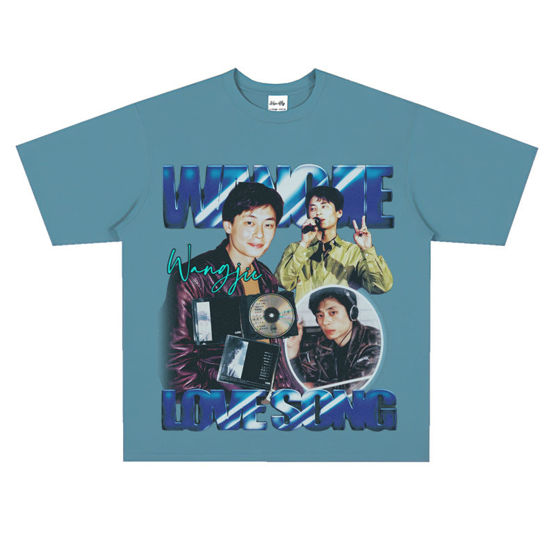 Film Star T Shirt Print Loose Heavy Weight Retro Street Cotton T-shirt