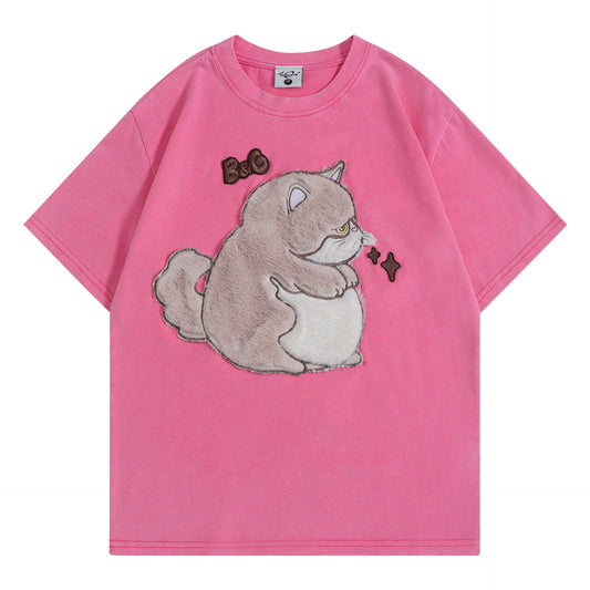 Camisetas streetwear Summer, Vintage Pussy Casual Loose Short Sleeve T-Shirt