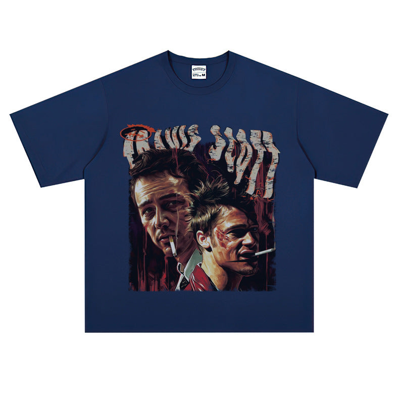 Film Star T Shirt Trendy Cotton Short Sleeve Loose round Neck Retro T-shirt for Men