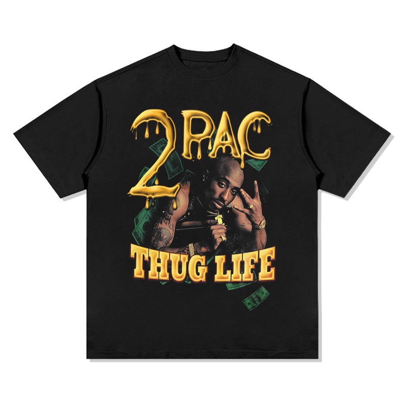 Cool t rapper BC 2Pac figure pike hip hop oversize vintage print short sleeve t-shirt