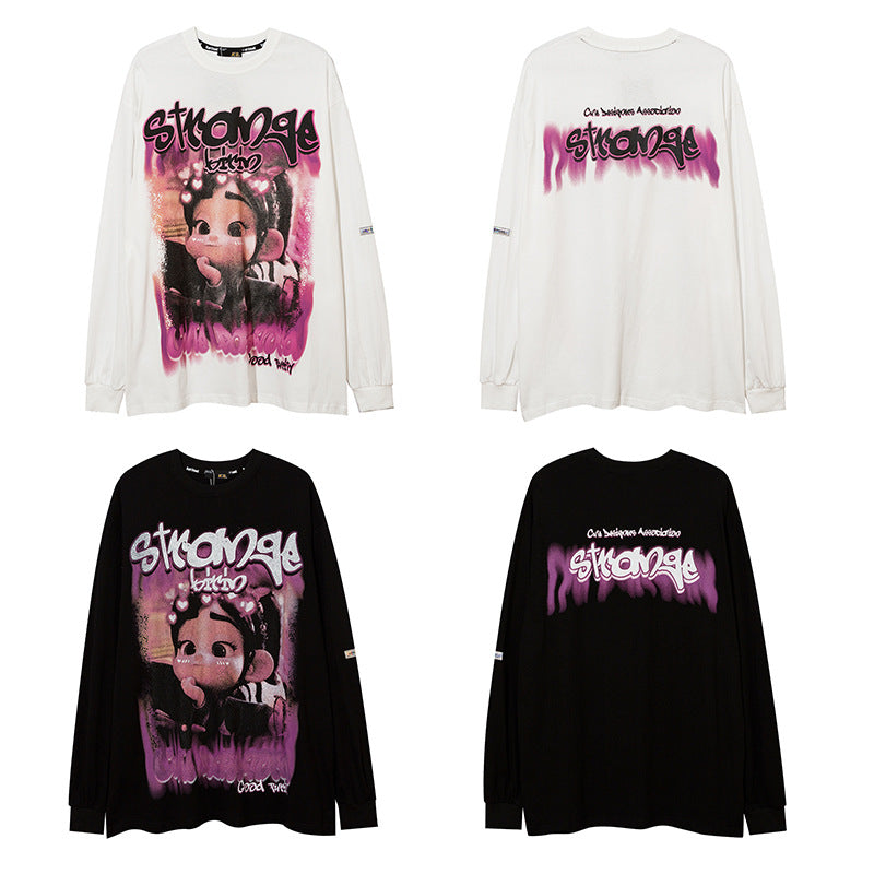 Vintage T Shirts Hip Hop Cartoon Print Long Sleeve T-Shirt Oversize Loose