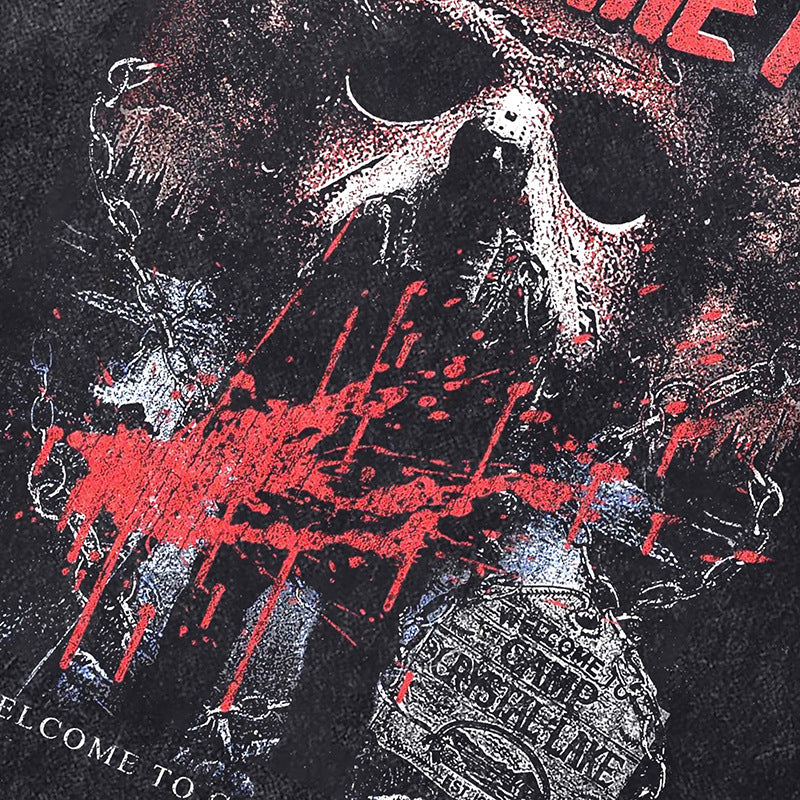 Ropa Vintage Hombre Skull Print Washed Old Short Sleeve T-Shirt