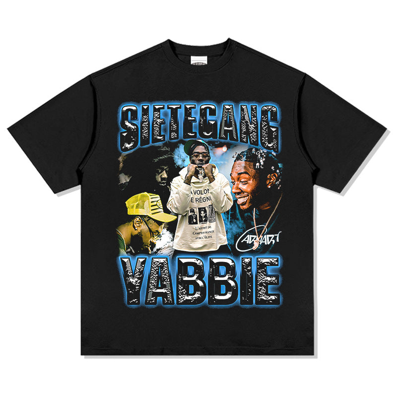 Outfit streetwear vintage hip hop SieteGang Yabbie print short sleeve t-shirt
