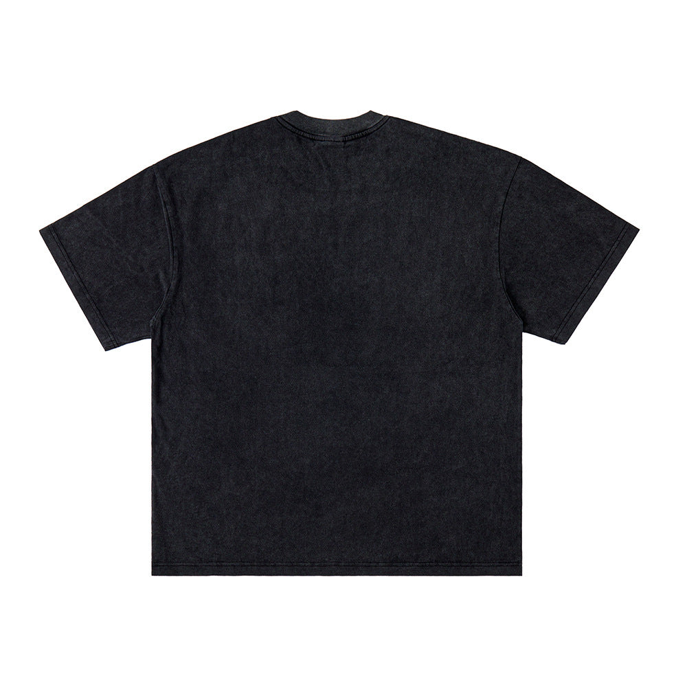 Vic Streetwear Summer Piano Print Washed Short Sleeve T-Shirt