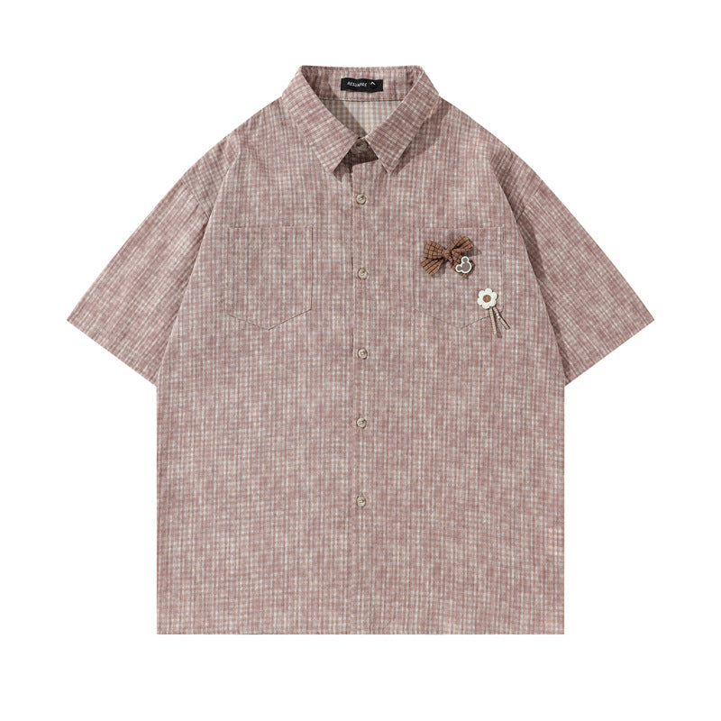 Y2K mens shirt retro loose sports short-sleeved lapel shirt