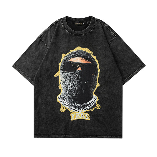 60s Style T Shirts Summer Washed T-Shirt Short Sleeve Hip Hop Character Avatar Printing