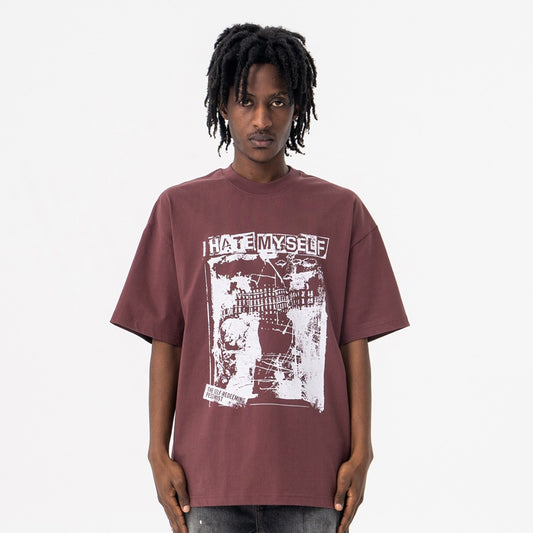 Vintage College Shirts Summer Vintage Destruction Print Crew Neck Short Sleeve T-Shirt