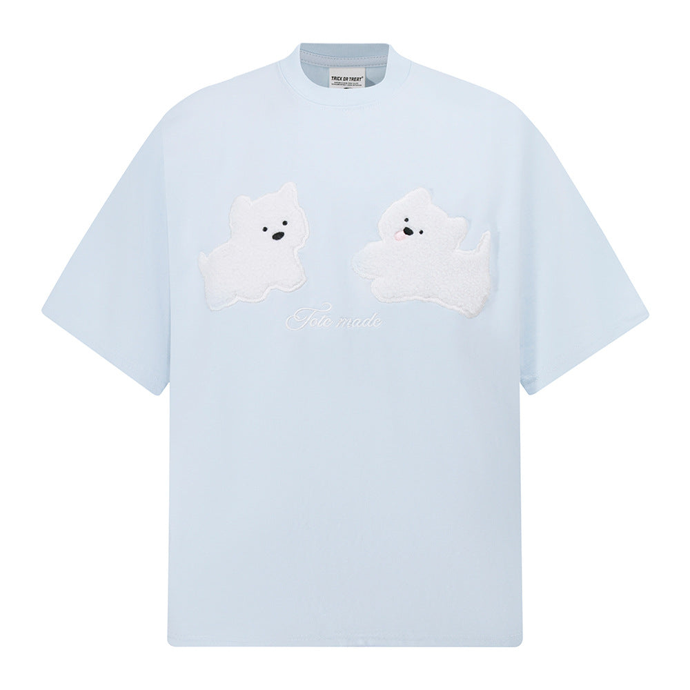 Nostalgia T Shirts Vintage Summer Short Sleeve T-Shirt Embroidered Crew Neck Loose Top