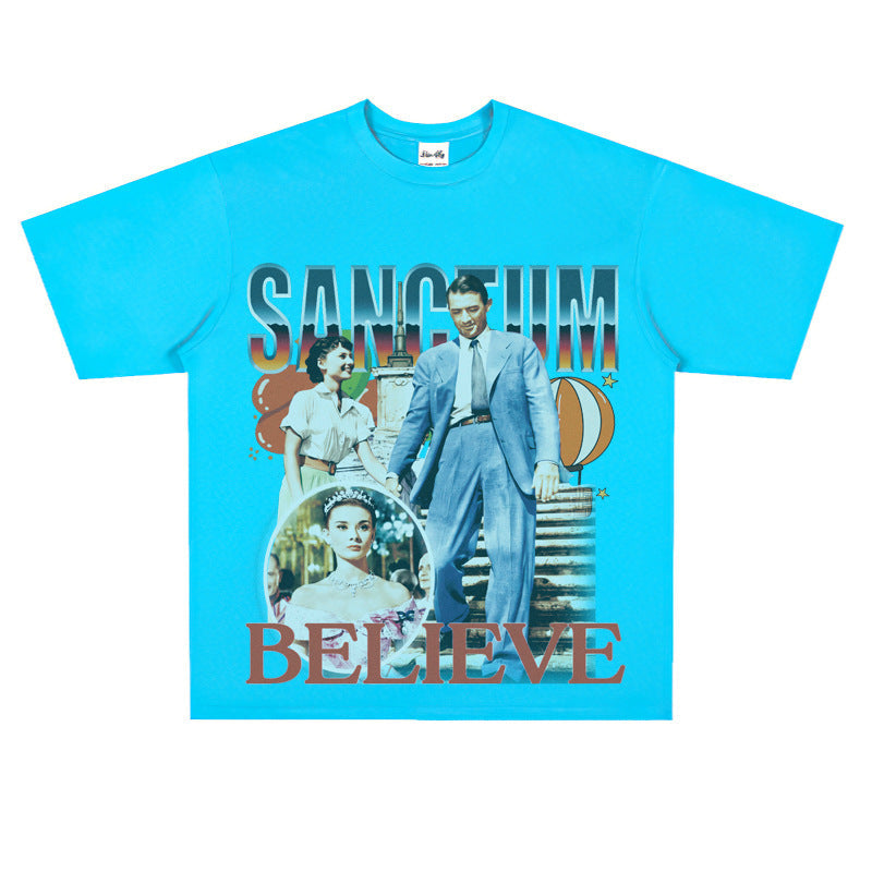 Film Star T Shirt Movie Nostalgia Audrey Hepburn Rome Loose Retro Street T-shirt