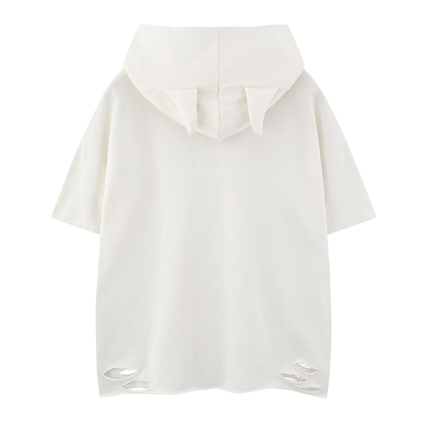 Distorted vintage hooded short-sleeved t-shirt summer loose ripped top