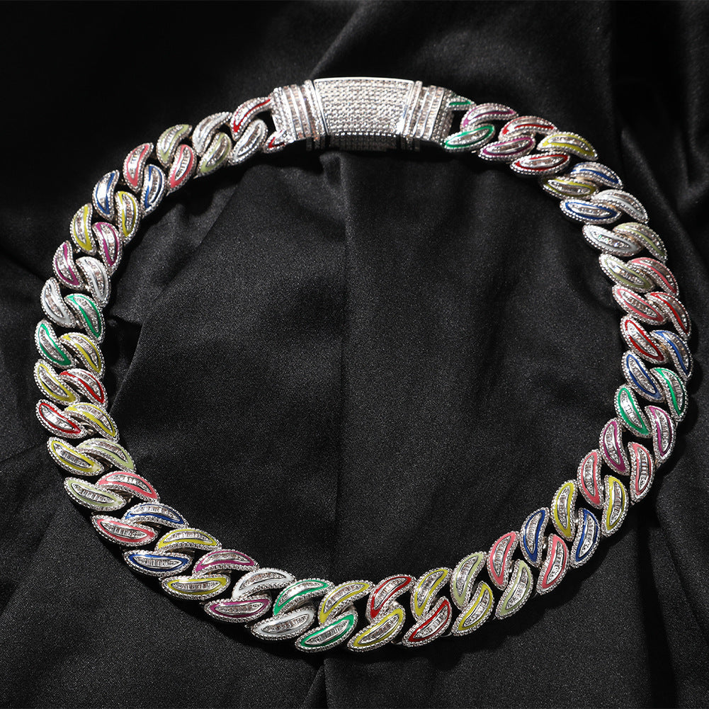 Jewelry 20mm Colorful Luminous Cuban Chain Copper with Zircon Spectrum St. Valentine's